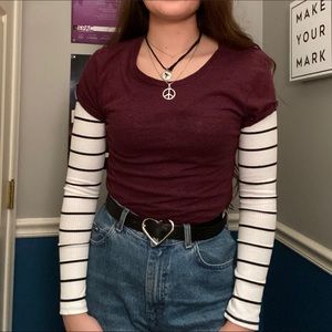 Maroon Tee (striped tee not included)